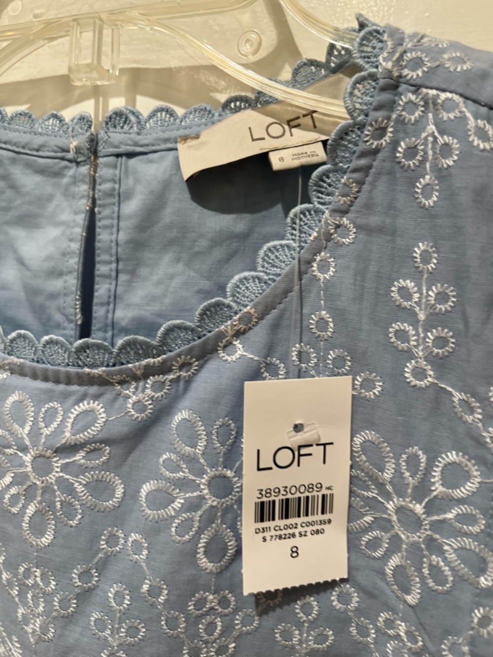 NWT LOFT Light Blue Maxi Skirt and Top with Lace Embroidery Scalloped Hem Set - Picture 16 of 16
